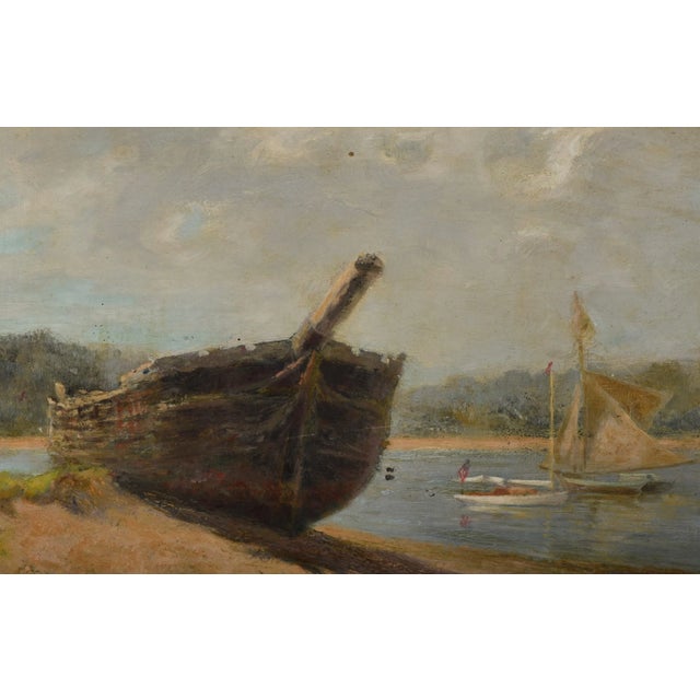 Paint Antique Coastal Sailboat Coast Marine Oil Painting Beach Shipwreck For Sale - Image 7 of 9