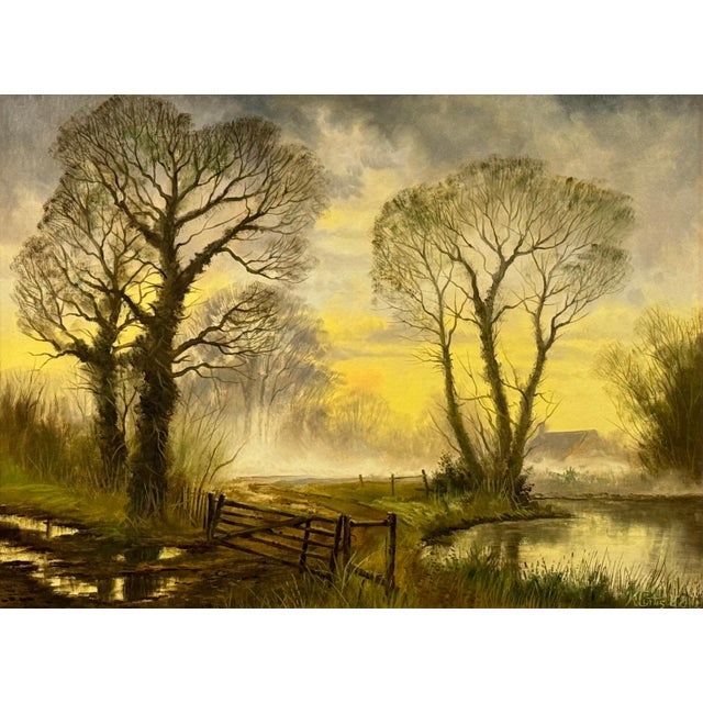 Late 20th Century Moody Dawn Mist with Winter Trees in a Rural Village in the English Countryside 1988 For Sale - Image 5 of 10