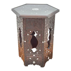 Vintage Handcrafted Moorish Mother-Of-Pearl Accent Table W/ Calligraphy
