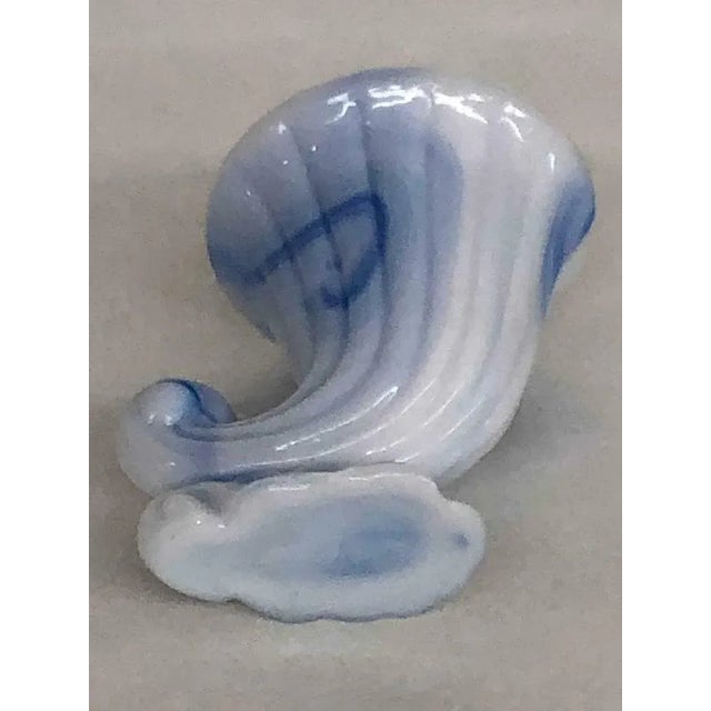 Mid-Century Modern Akro Agate Blue Slag Glass Cornucopia Horn Small Vase Candle Holder For Sale - Image 3 of 11