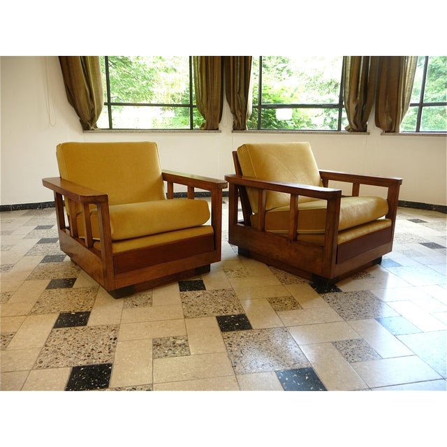 Antique Art Deco Cubic Shaped Armchairs in Walnut and Velvet, Germany, 1920s, Set of 2 For Sale - Image 9 of 18