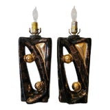 Pair of 1950s Black and Gold Ceramic Table Lamps in the Style of Howard Kron for Texans Inc. For Sale