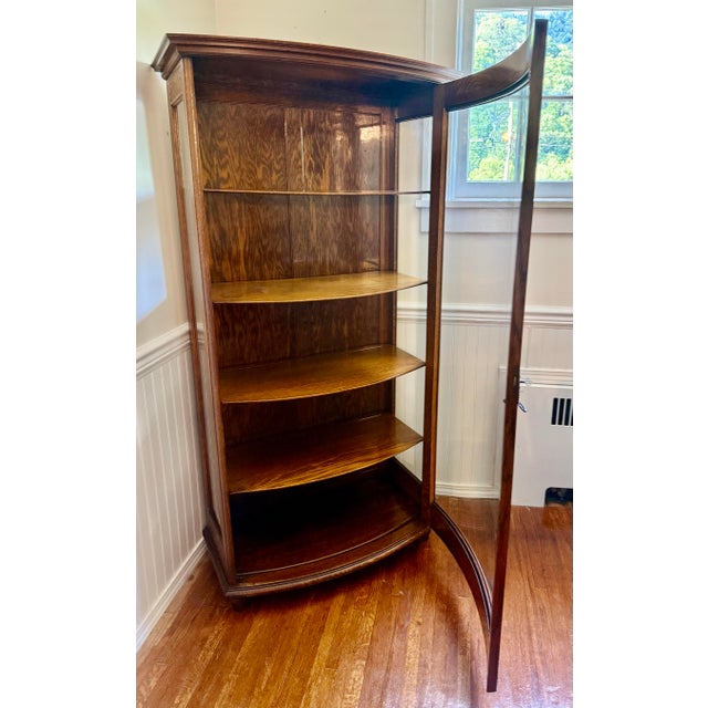 Wood Late 19th Century Tiger Oak Curved Glass China Cabinet For Sale - Image 7 of 12