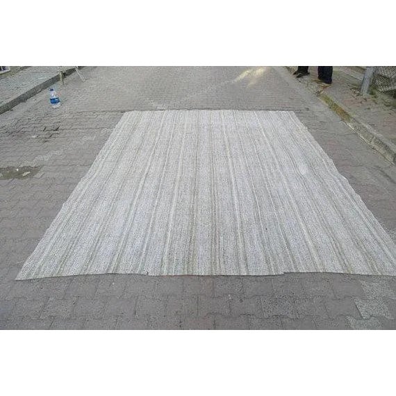 Textile Vintage Turkish Modern Striped Gray Kilim Rug- 9′7″ × 11′8″ For Sale - Image 7 of 10