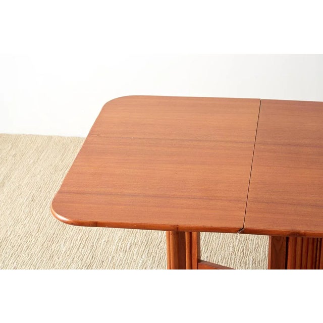 Mid Century Drop-Leaf Dining Table With Rattan Base For Sale - Image 4 of 13