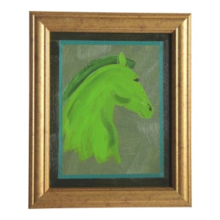 Horse Portrait Green Minimalism Abstract Art Deco Original Oil Painting Cleo Plowden For Sale