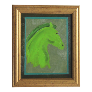 Horse Portrait Green Minimalism Abstract Art Deco Original Oil Painting Cleo Plowden