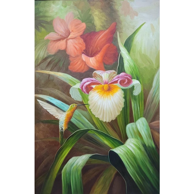 Contemporary 1980s Beautiful Hummingbird Oil Painting For Sale - Image 3 of 10