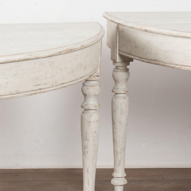Pair, 19th Century Swedish White Painted Large Demi Lune Consoles Side Tables For Sale - Image 9 of 14