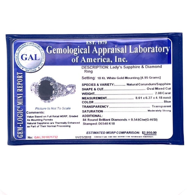 Diamond Sapphire Ring 6.5 18k Gold 2.62 TCW Women Certified For Sale In New York - Image 6 of 7