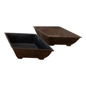 Vintage Cast Iron Diamond Shape Footed Bonsai Planters - Set of 2