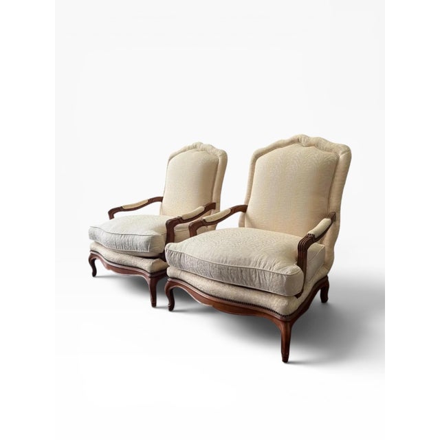 French Provincial 1990s Baker Furniture French Provincial Louis XV Oversized Fauteuil Chairs For Sale - Image 3 of 13