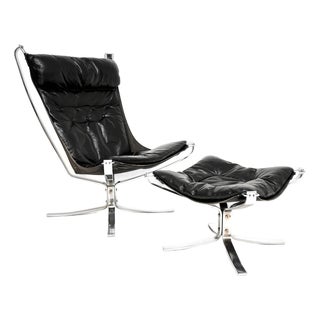 Set of Vintage Chrome and Leather Falcon Chair and Ottoman by Sigurd Ressel for Vatne Møbler, 1960s, Set of 2 For Sale