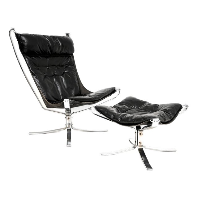 Set of Vintage Chrome and Leather Falcon Chair and Ottoman by Sigurd Ressel for Vatne Møbler, 1960s, Set of 2 For Sale