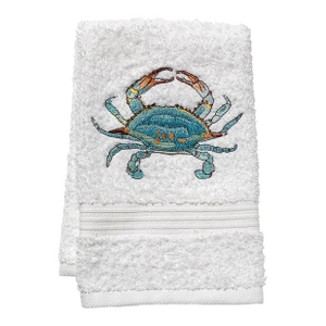 Aqua Atlantic Crab Terry Guest Towel, Embroidered