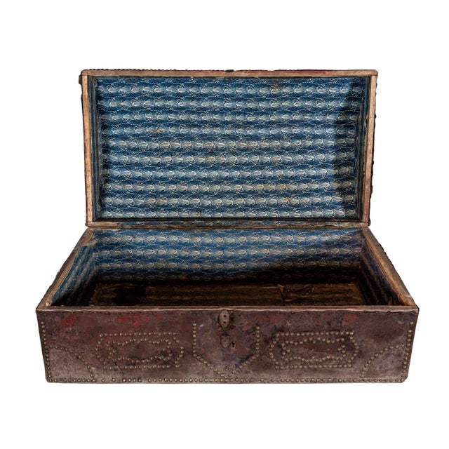 1900 - 1909 Antique Leather Studded Chest For Sale - Image 5 of 6