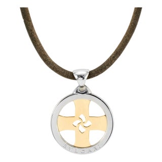 Bvlgari Tondo 18k Yellow Gold Steel Black Two Tone Chain Cross Chocker Necklace For Sale