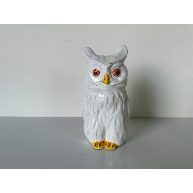 White Vintage Italian White Ceramic Glazed Owl Sculpture For Sale - Image 8 of 8