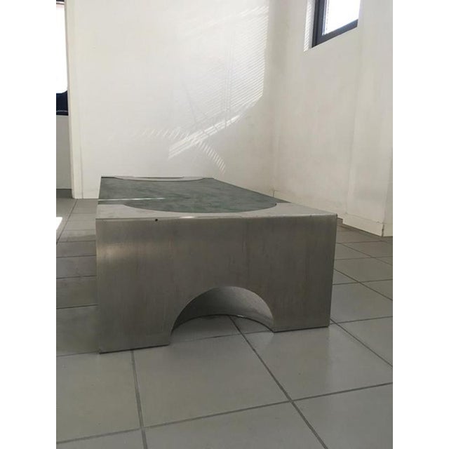 Post-Modern Green Patinated Wood and Stainless Steel Coffee Table, 1970s For Sale - Image 12 of 16