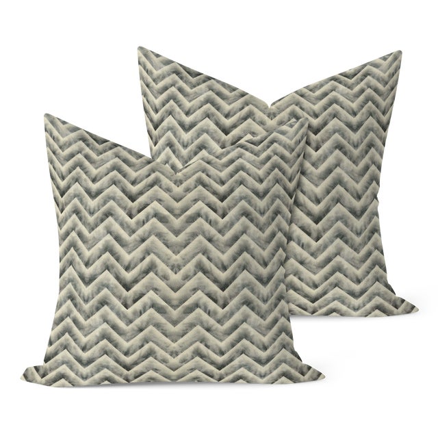 Pair of handcrafted pillows fashioned with Rhapsody in Quartz fabric on the front and backed in a flax colored linen....