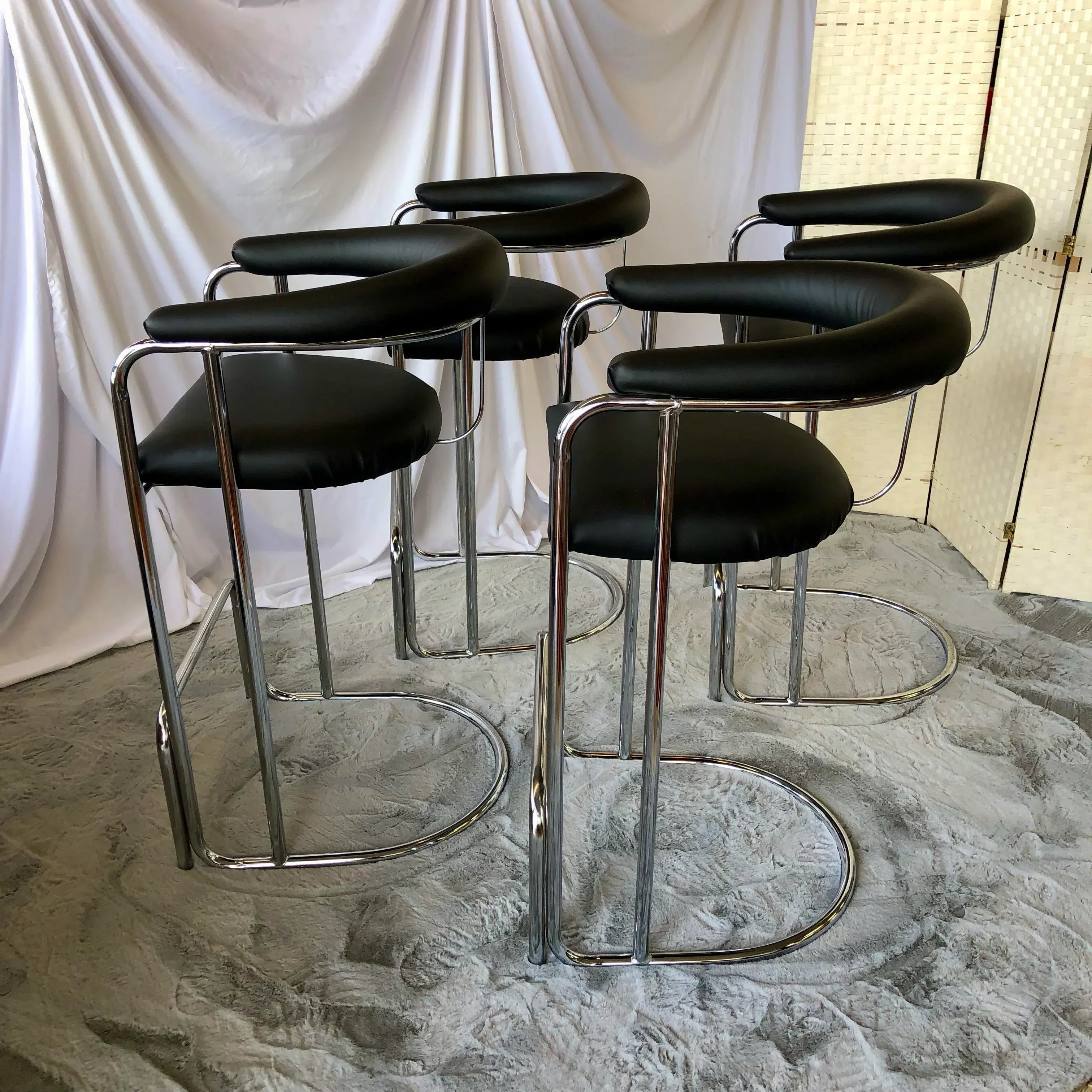 1990s Chrome Barstools in Style of Anton Lorenz for Thonet - Set