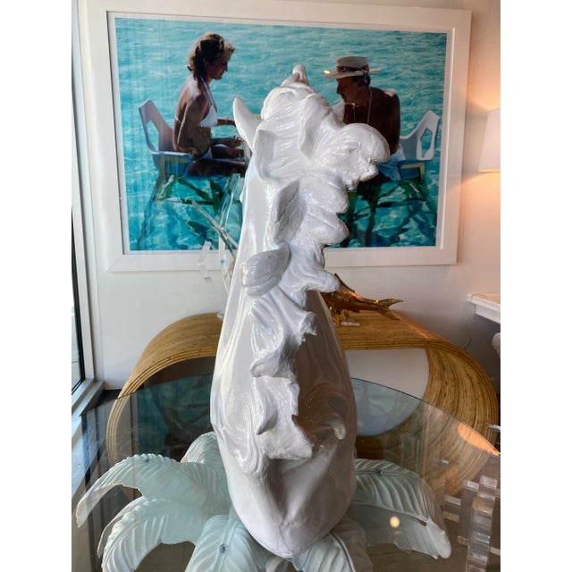 Vintage Plaster White Lacquered Modern Large Horse Head Statue For Sale In West Palm - Image 6 of 12