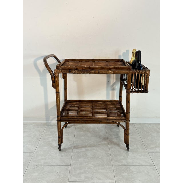 1950s Vintage Italian Bamboo Bar Trolley, 1950s For Sale - Image 5 of 17