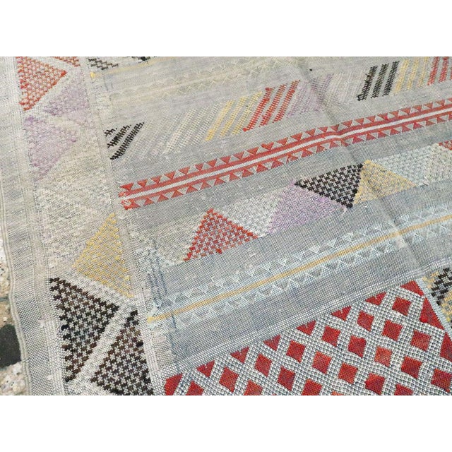 Boho Chic Galerie Shabab Collection Mid-20th Century Silk Moroccan Boho-Chic Flatweave Rug in a Slate Blue Shade For Sale - Image 3 of 7