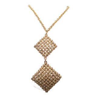 Vintage 1967 Signed Napier Goldtone Woven Diamond Shaped Pendants Necklace For Sale