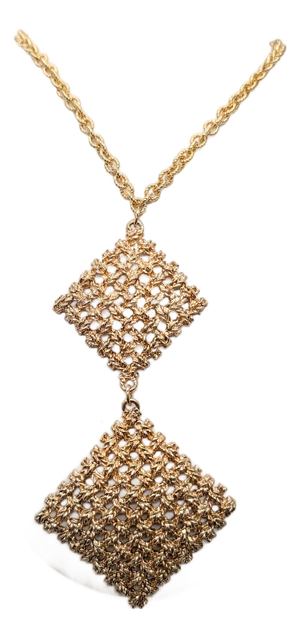 Vintage 1967 Signed Napier Goldtone Woven Diamond Shaped Pendants Necklace