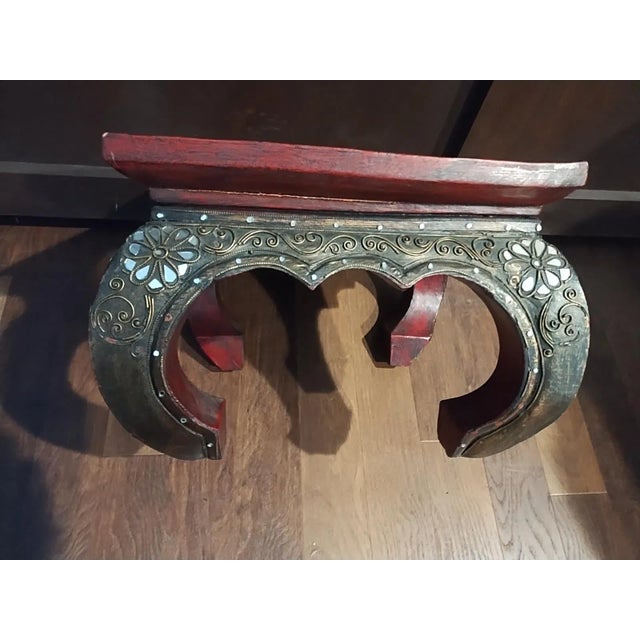 1970s Solid Wood Whimsigoth Asian Ornate Carved Stool/Plant Stand For Sale - Image 5 of 7