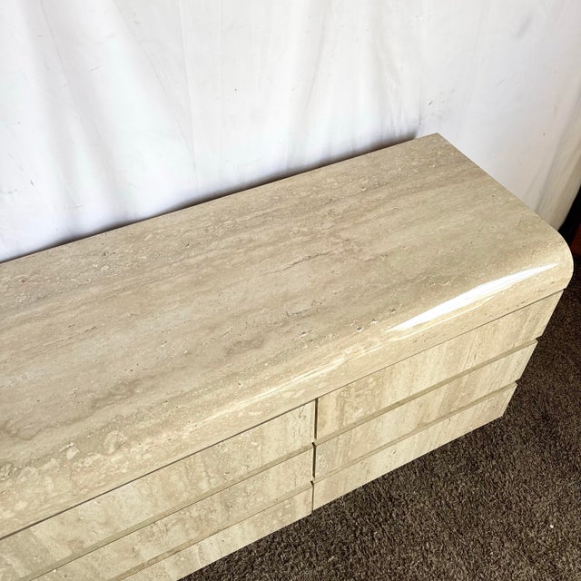 1980s Postmodern Faux Travertine Laminate Waterfall Dresser For Sale - Image 4 of 7