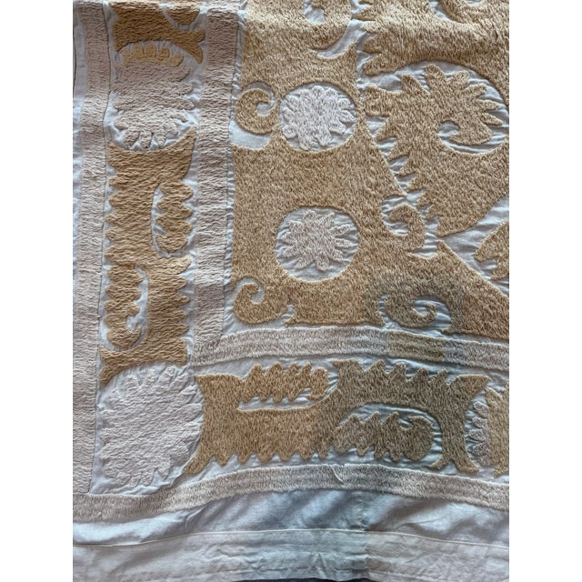 Neutral Tan Uzbekistan Suzani Tablecloth For Sale - Image 4 of 7
