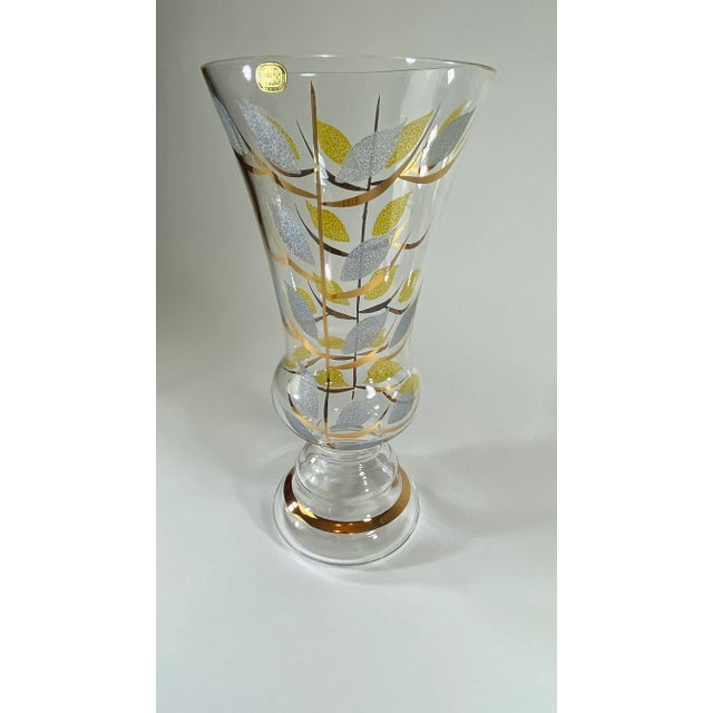 Large Bohemia Clear Crystal Vase with frosted gold and silver leaf pattern vase Please look carefully at the photos as...