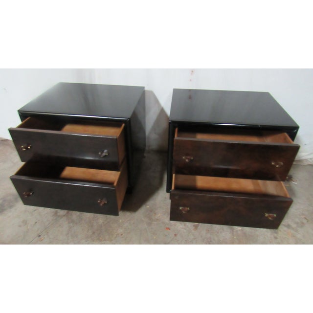 Black 1980s Pair Henredon Scene Three Nightstands Tables Mid Century Style Black Modern For Sale - Image 8 of 10