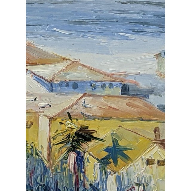 Late 20th Century Ray Simonini Mediterranean Village Oil Painting, Heavy Impasto, Blue & Gold For Sale In New York - Image 6 of 18