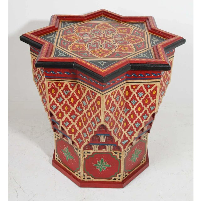 Moroccan Moorish Hand-Painted Polychrome Star Side Table, Circa 1950 For Sale - Image 10 of 13
