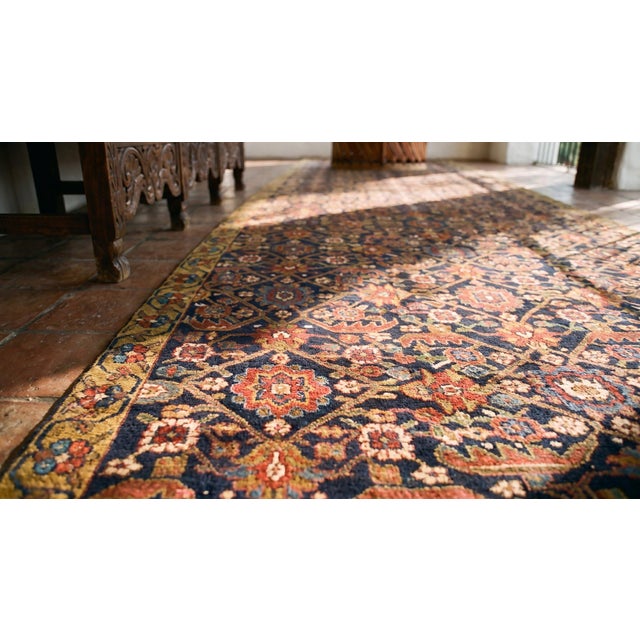 Fantastic Navy Background Color With Cute Allover-Floral Design Antique Persian Runner For Sale - Image 10 of 10