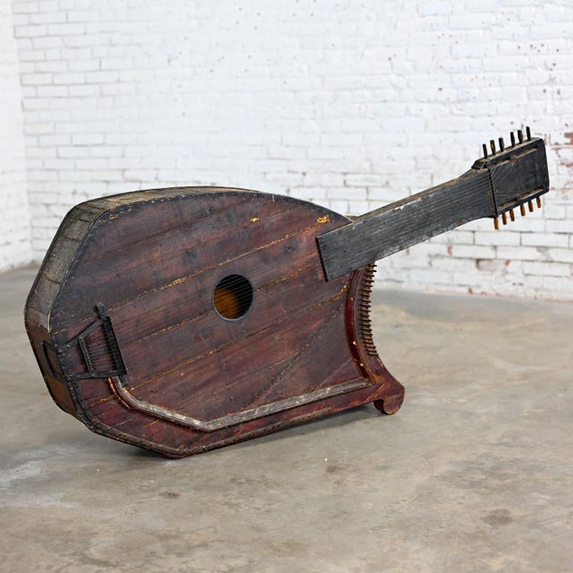 1850-1950 Folk Art Rustic Wood Guitar Harp Decorative Wall Hanging or Sculpture For Sale - Image 6 of 12