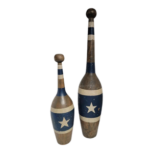 Early 20th Century Patriotic Blue Juggling Pins - Set of 2