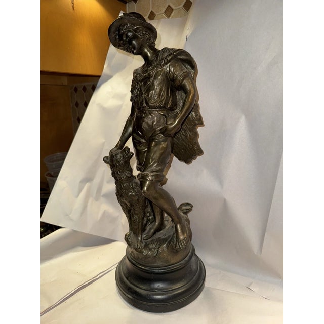 Art Nouveau Large Antique French Moreau Statue - Boy With Dog For Sale - Image 3 of 5