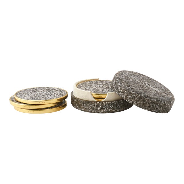 AERIN Faux Shagreen Coasters, Chocolate - Set of 4 For Sale