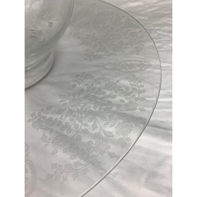Early 20th Century Etched Glass Pitcher With Matching Glass Round Tray For Sale - Image 9 of 9