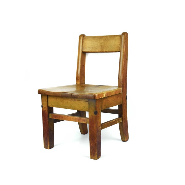 Early 20th Century Solid Wood Schoolhouse Child Chair With Ladder Back Style For Sale - Image 6 of 13