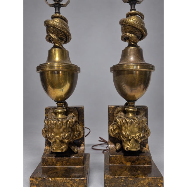 Pair of Continental Empire Revival Serpent and Lion-Mask Table Lamps, Circa 1920 For Sale - Image 4 of 10