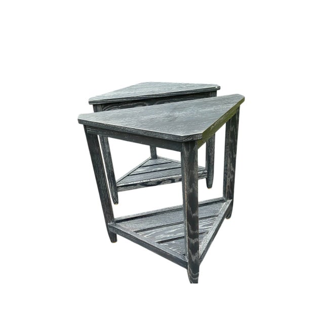 Rustic Ethan Allen Lyons Triangle Accent Table - Set of 2 For Sale - Image 3 of 12