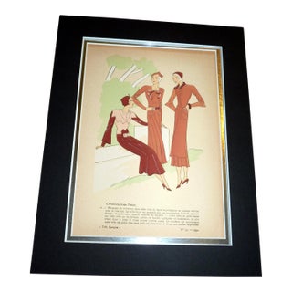 1932 Art Deco Fashion Pochoir "Trés Parisien" No. 10 Paris Designer Jean Patou Matted For Sale