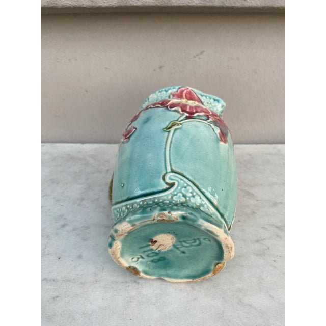 French Majolica Wild Rose Pitcher Fives Lille, Circa 1900 For Sale In Austin - Image 6 of 7