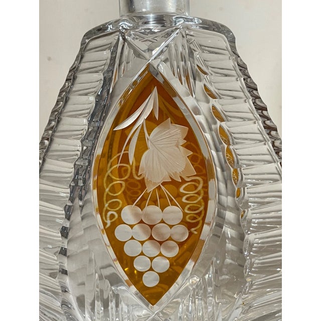 Vintage Orange Cut to Clear Czech Bohemian Crystal Glass Liquor Decanter Bottle For Sale - Image 9 of 12