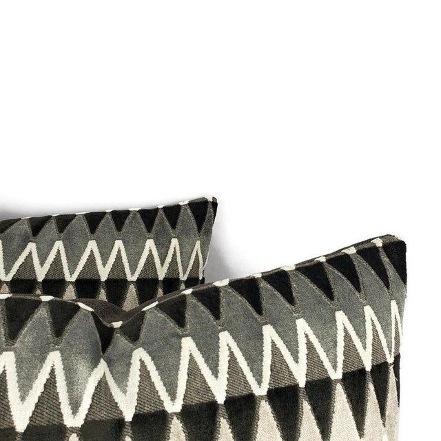 Black Gray & White Geometric Velvet Pillow Cover For Sale - Image 4 of 8